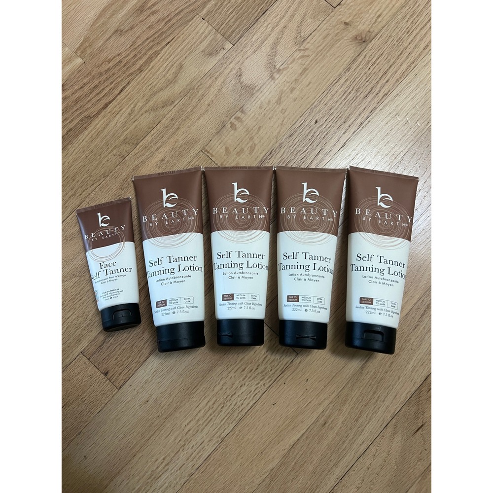 Beauty by Earth Self Tanner Tanning Lotion & Face Tanner Set Fair to Medium NEW